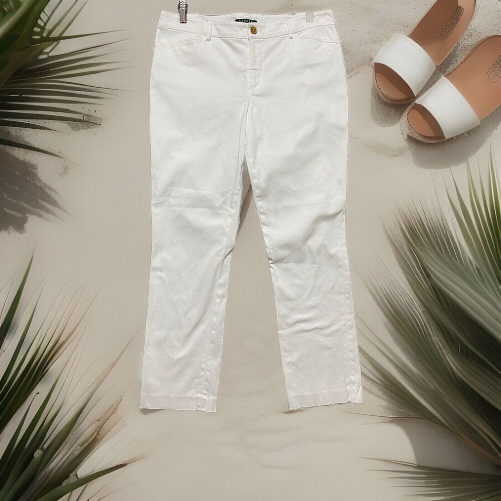 Lauren Ralph Lauren Woman's Stretch Cotton Pants Size 10 Flat Front Straight Leg